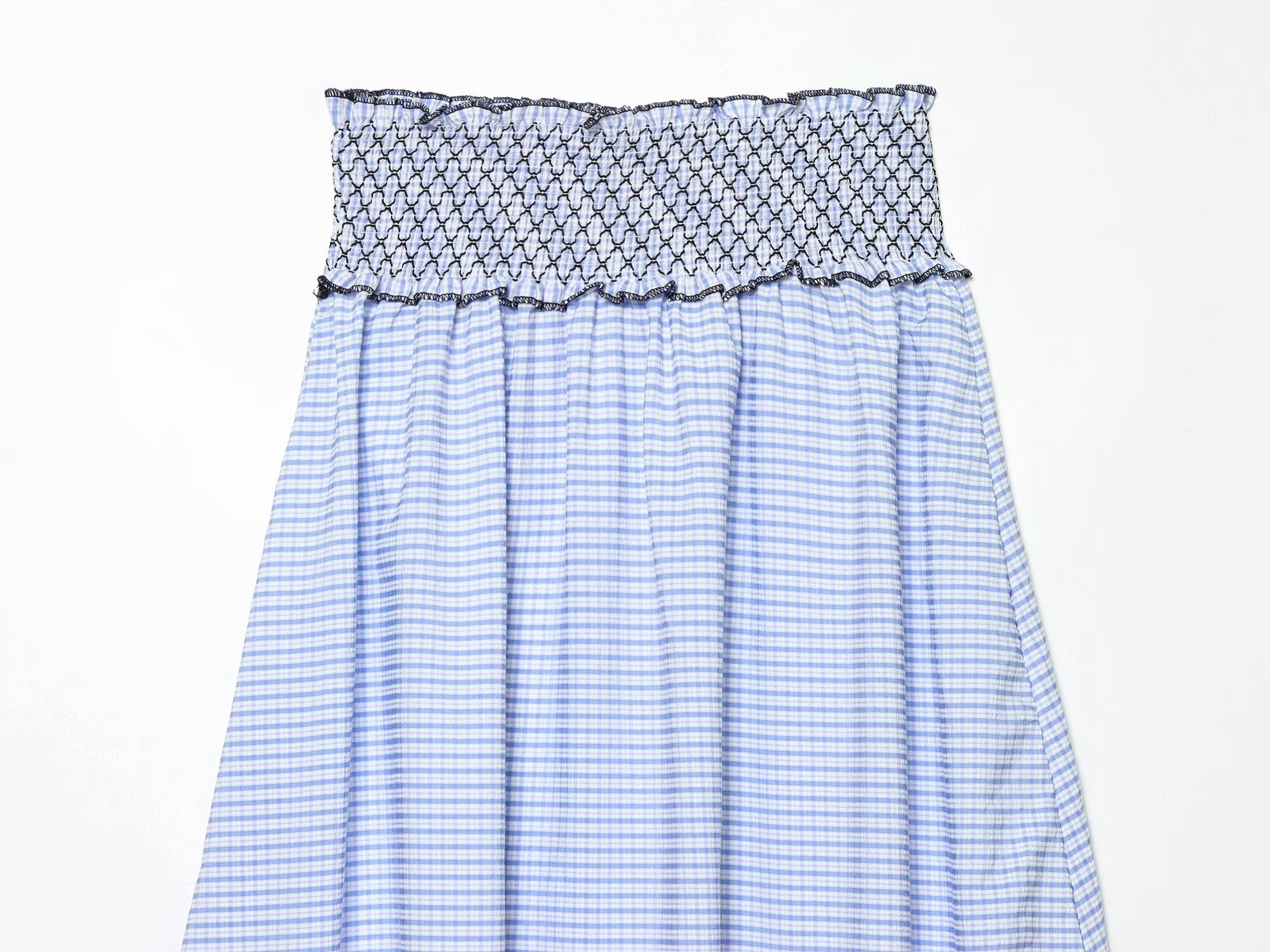 Women's casual embroidered checkered MIDI skirt