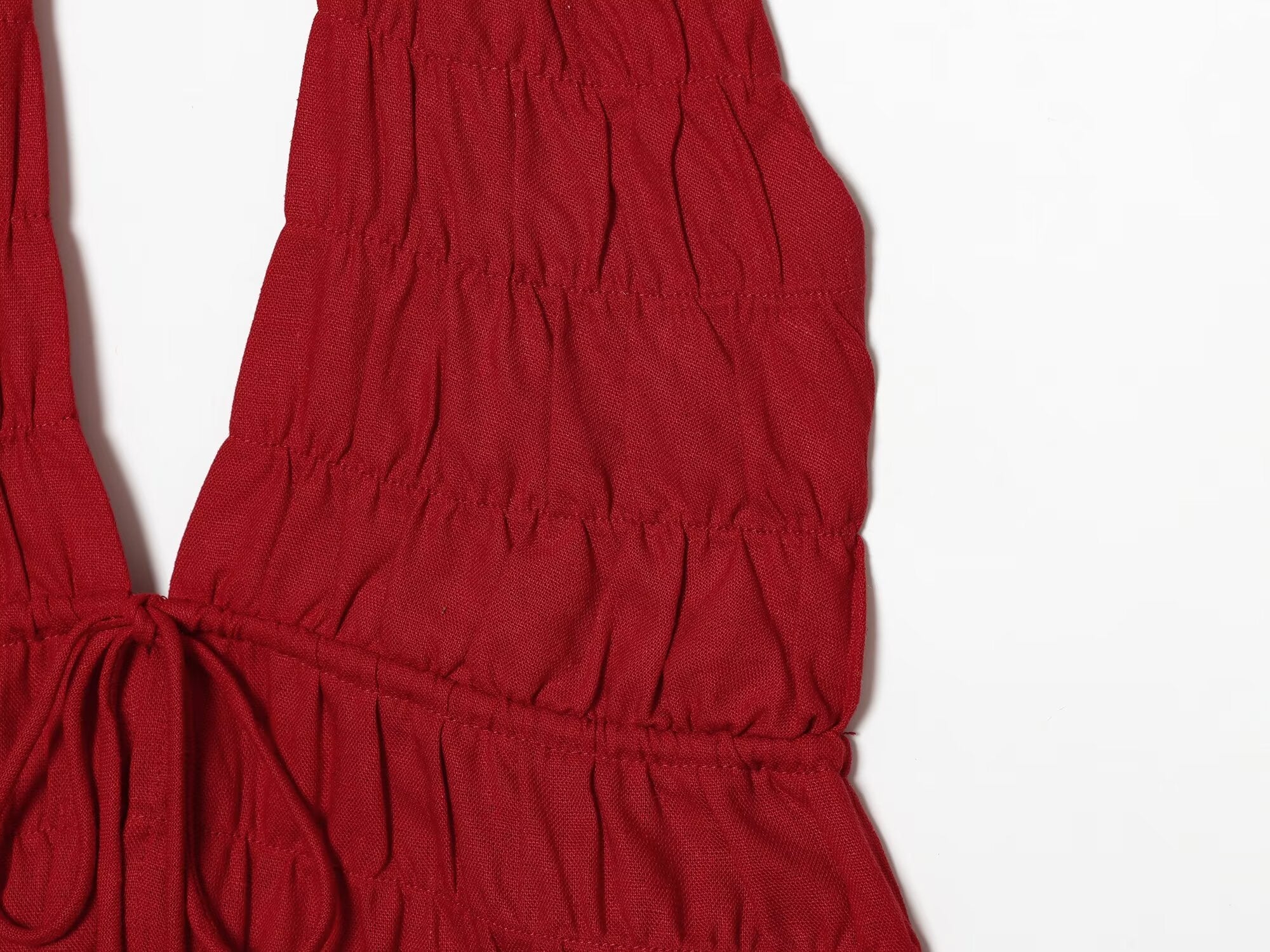 suit Women's 2 pieces linen blend pleated halter neck top+Skirts
