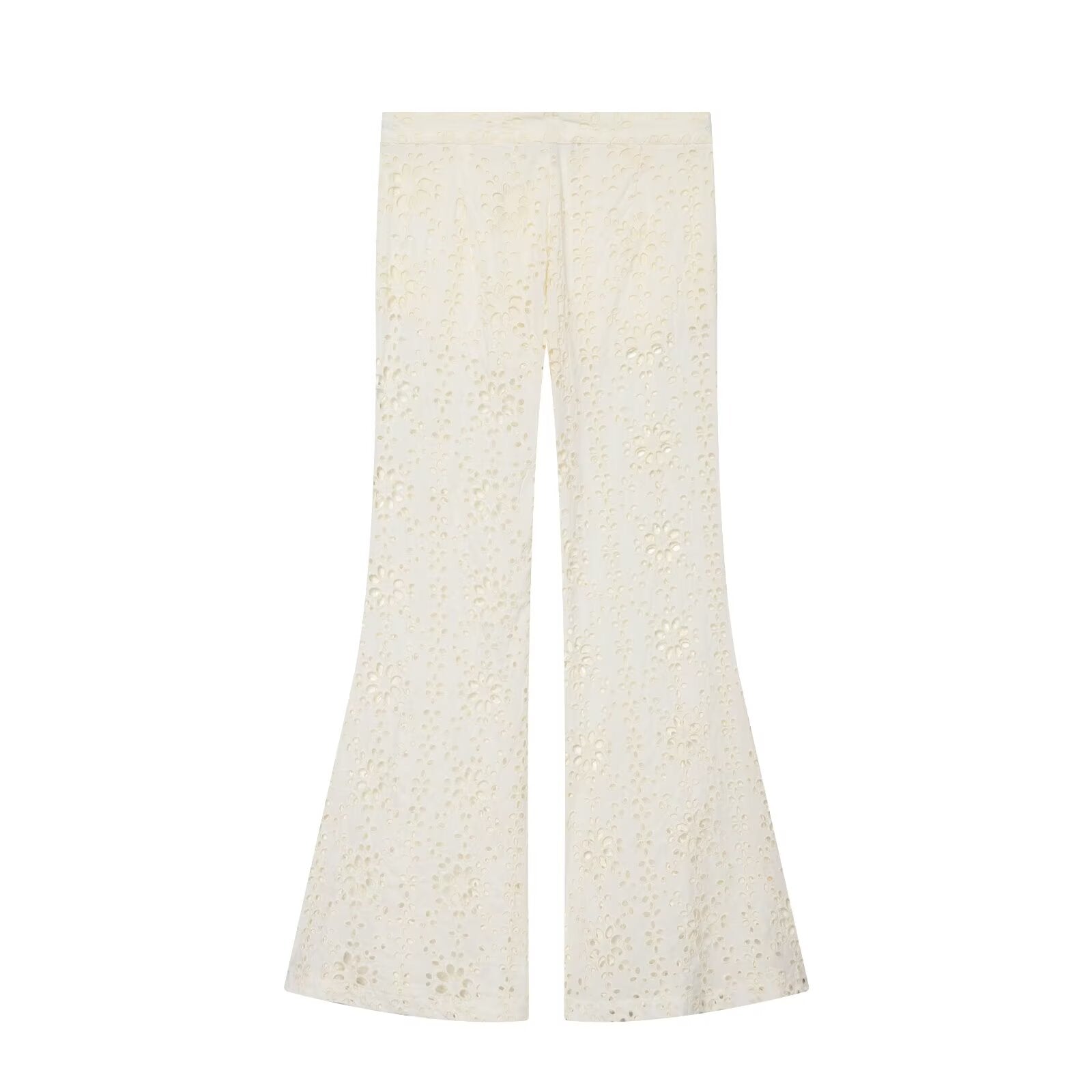 Women's hollowed out embroidered trumpet pants