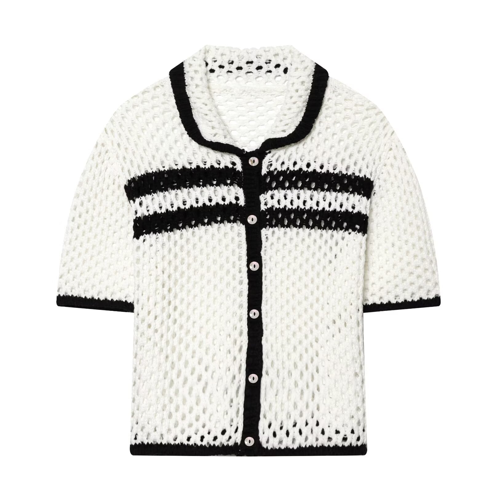 Women's POLO collar hollow knit Coat
