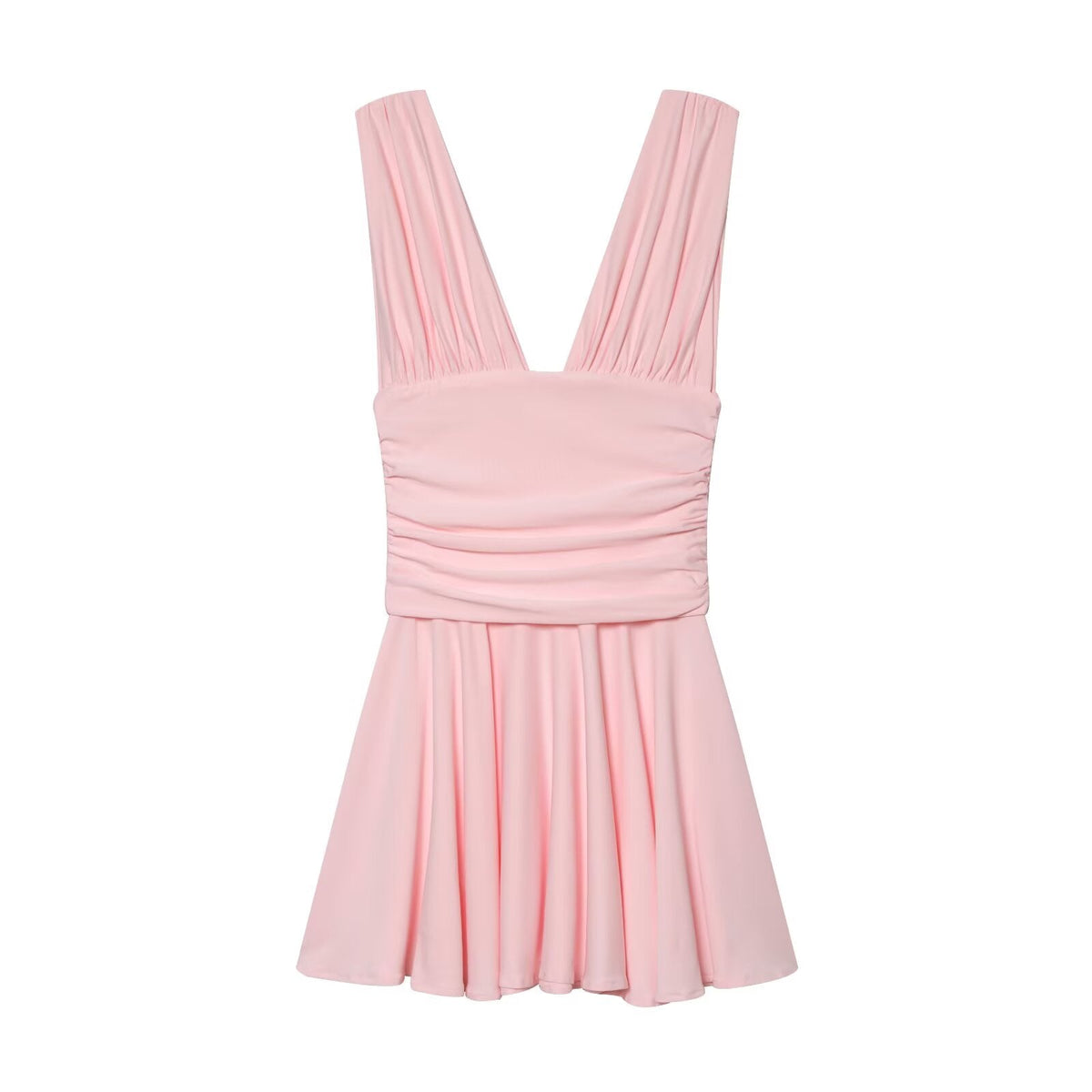 Women's pleated decorative sleeveless mini dress