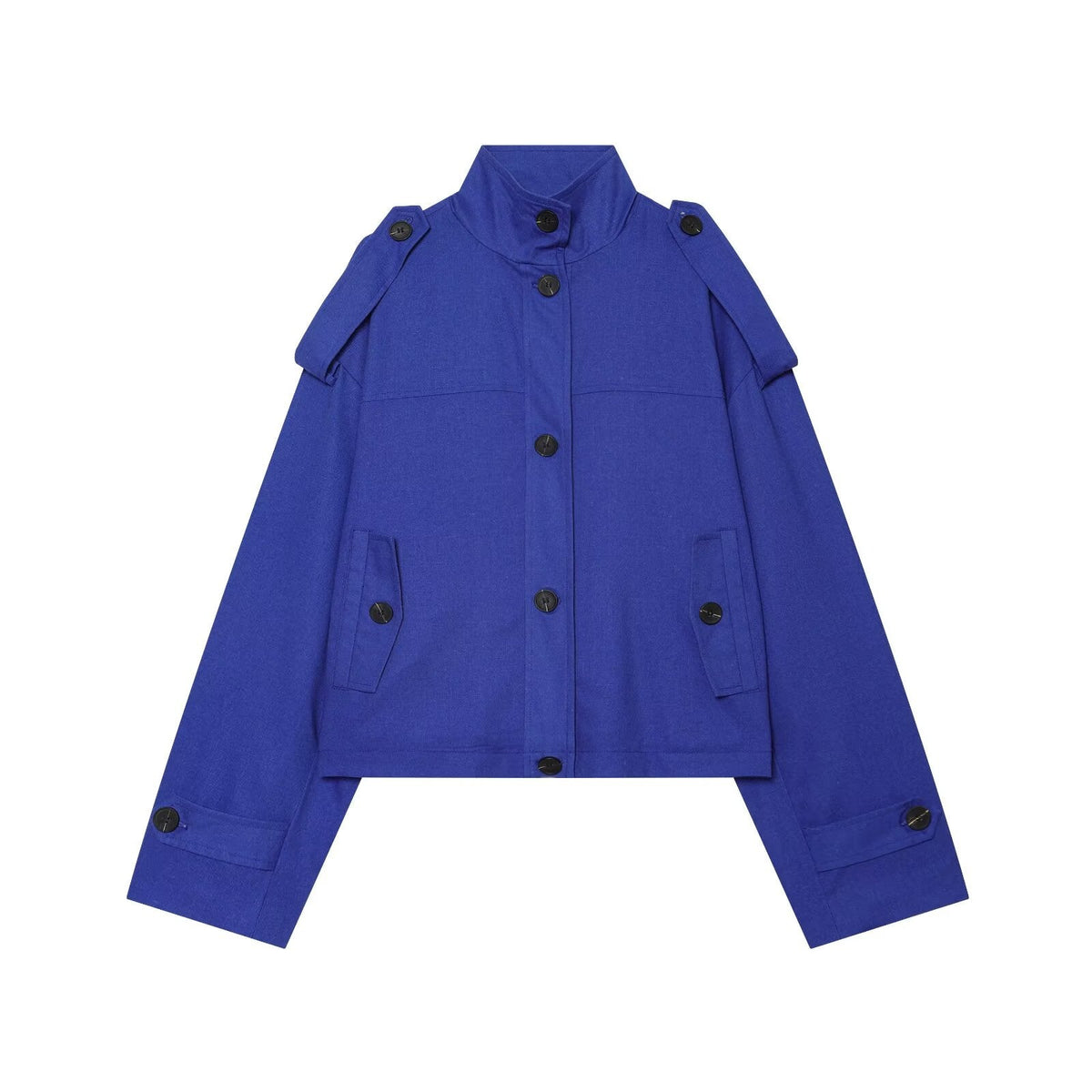 Women's standing collar linen blend Coat
