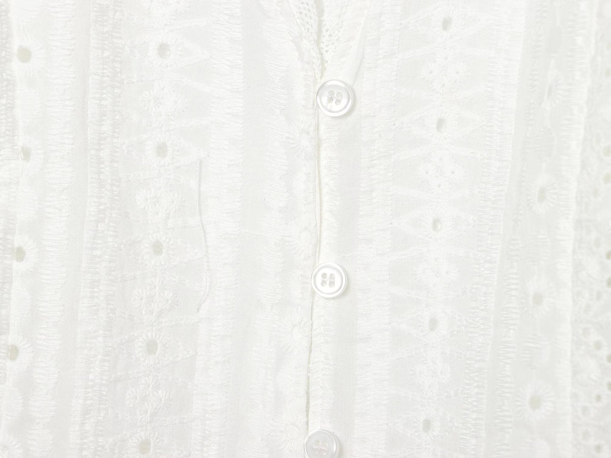 Women's hollowed out embroidered V-neck shirt