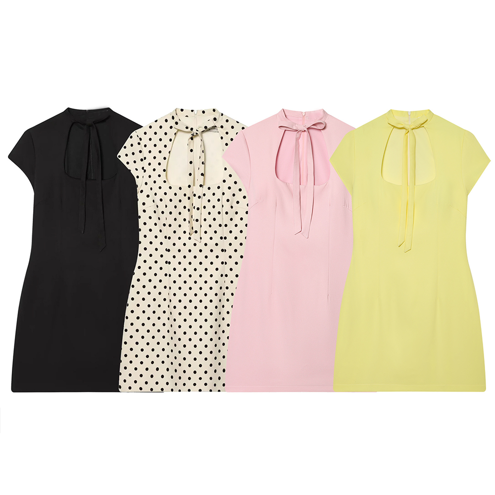 Women's bow decoration slim mini dress