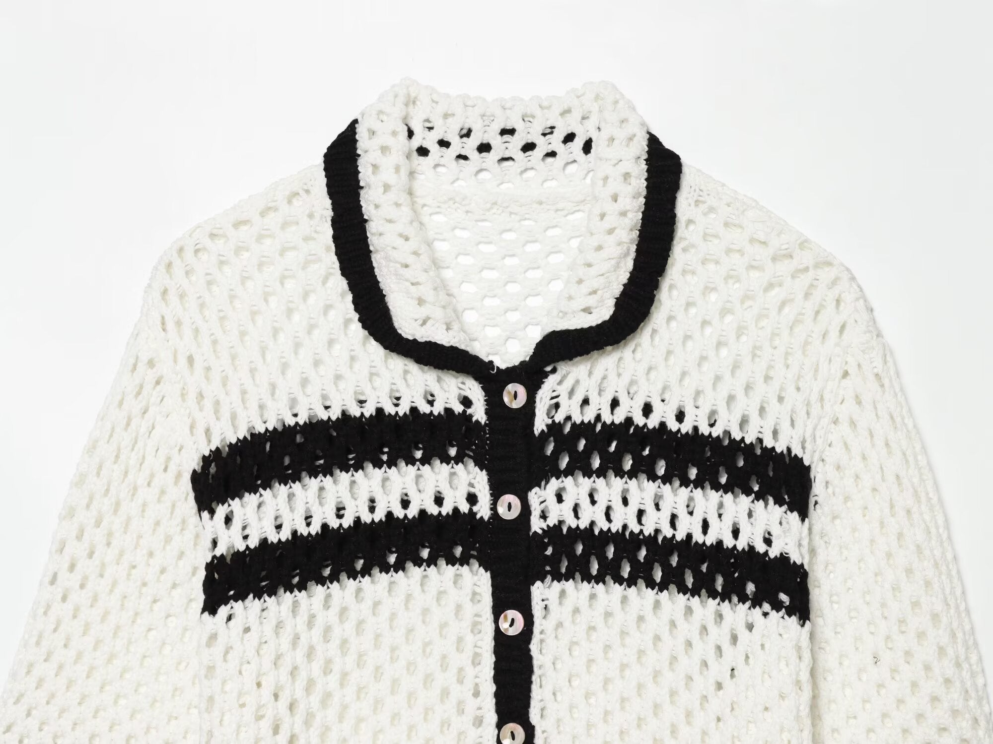 Women's POLO collar hollow knit Coat