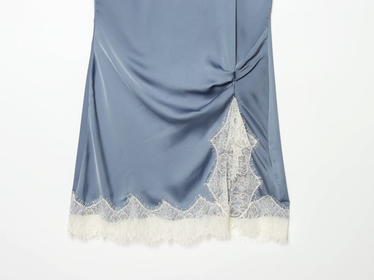 Women's lace hem satin textured dress