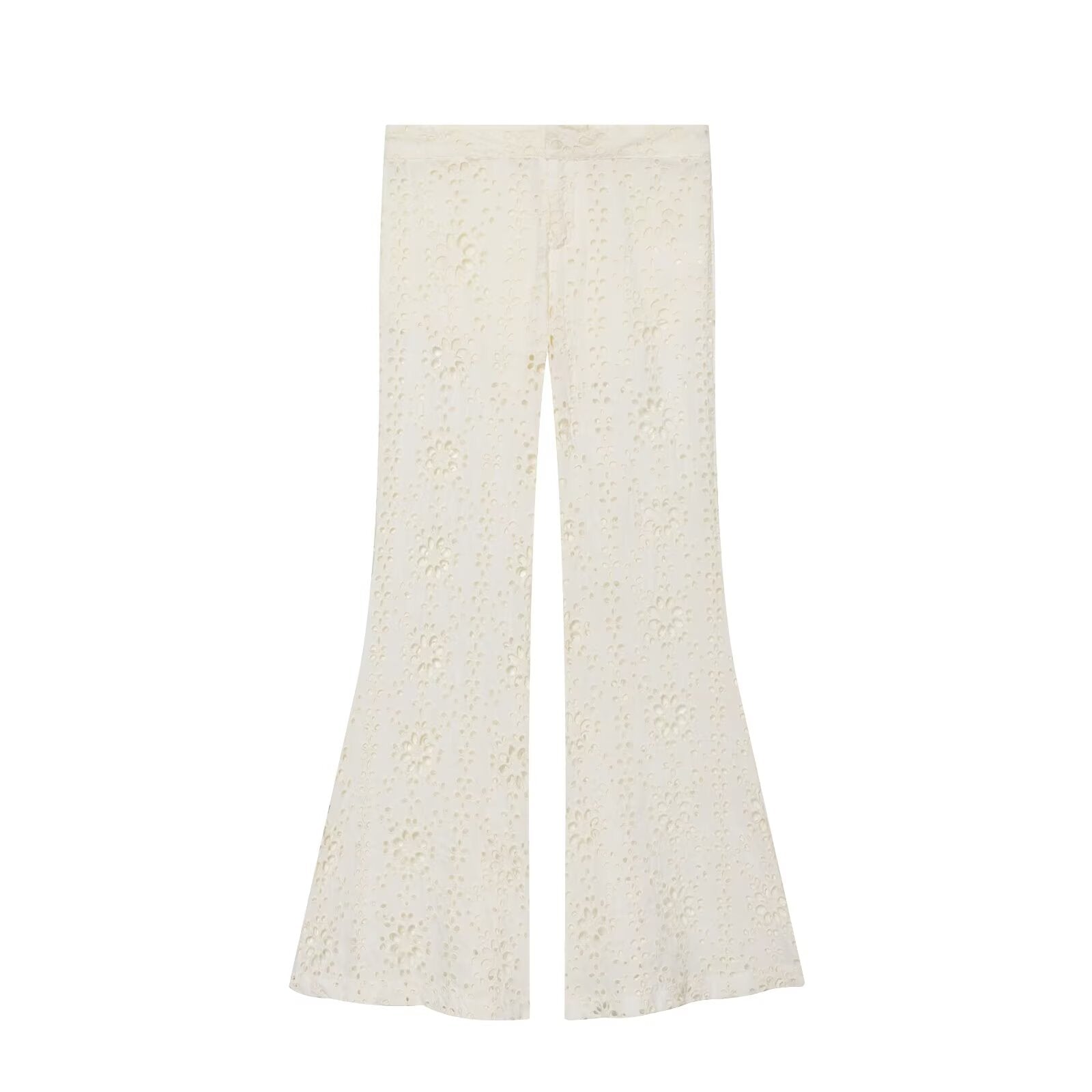 Women's hollowed out embroidered trumpet pants