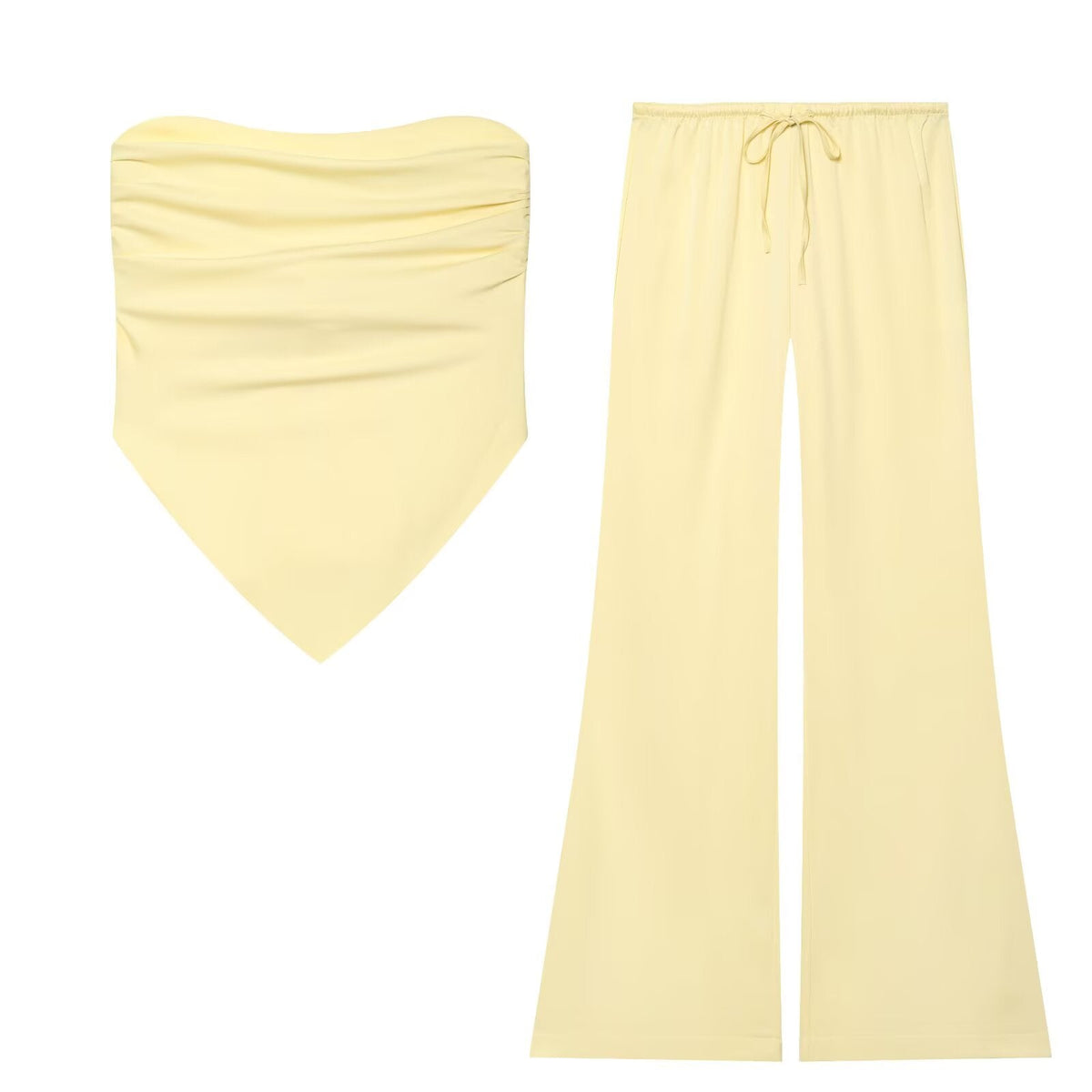 suit Women's 2 pieces satin textured strapless top+Pants