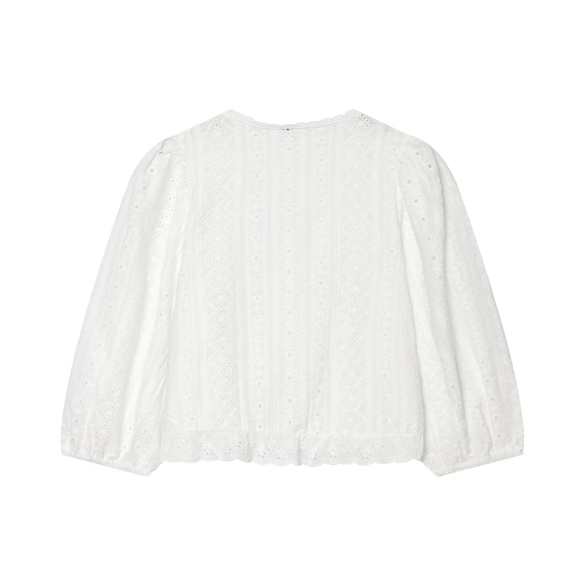 Women's hollowed out embroidered V-neck shirt