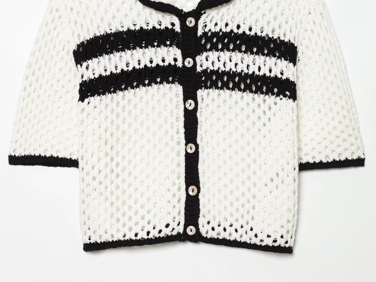 Women's POLO collar hollow knit Coat