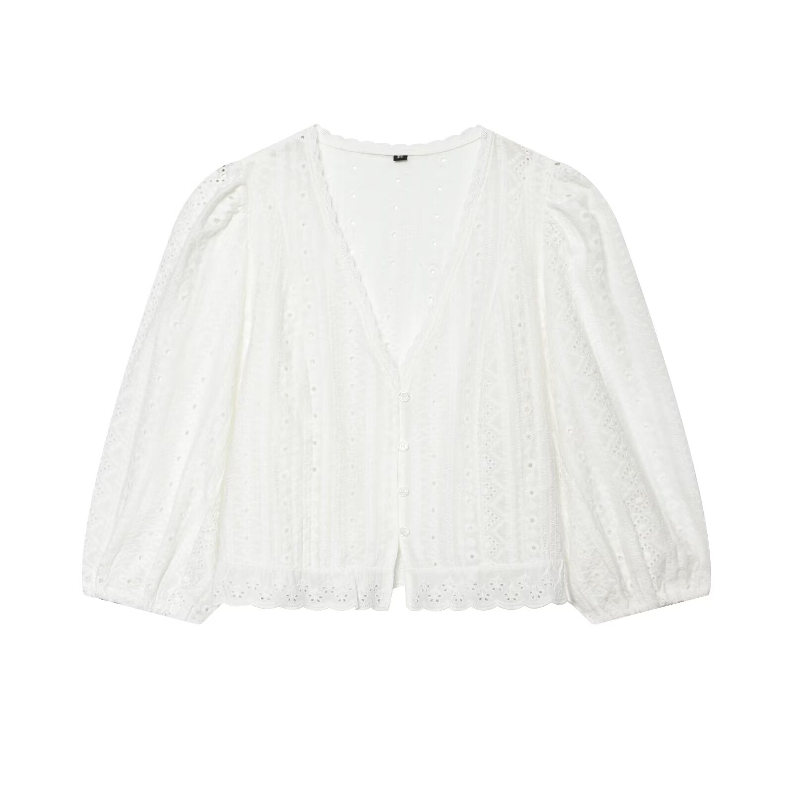 Women's hollowed out embroidered V-neck shirt