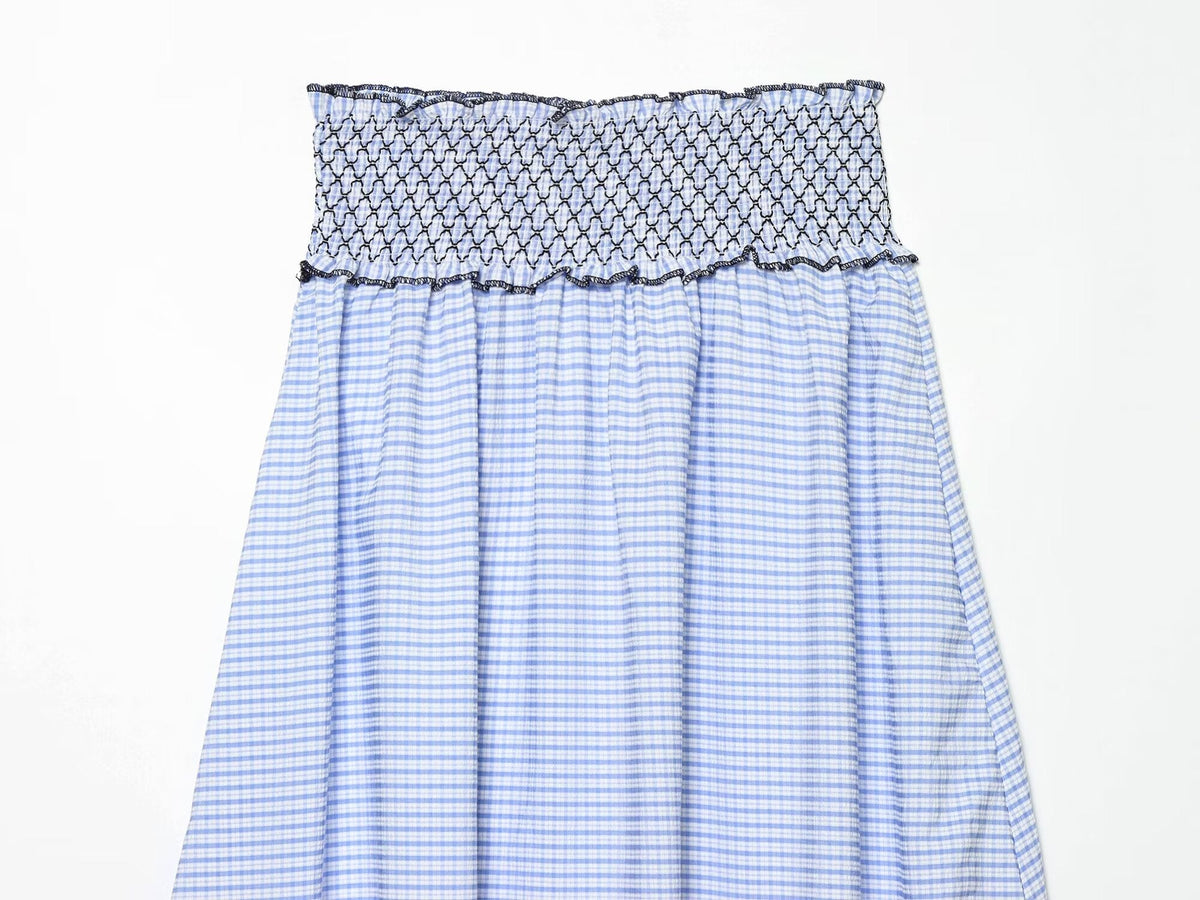 Women's casual embroidered checkered MIDI skirt