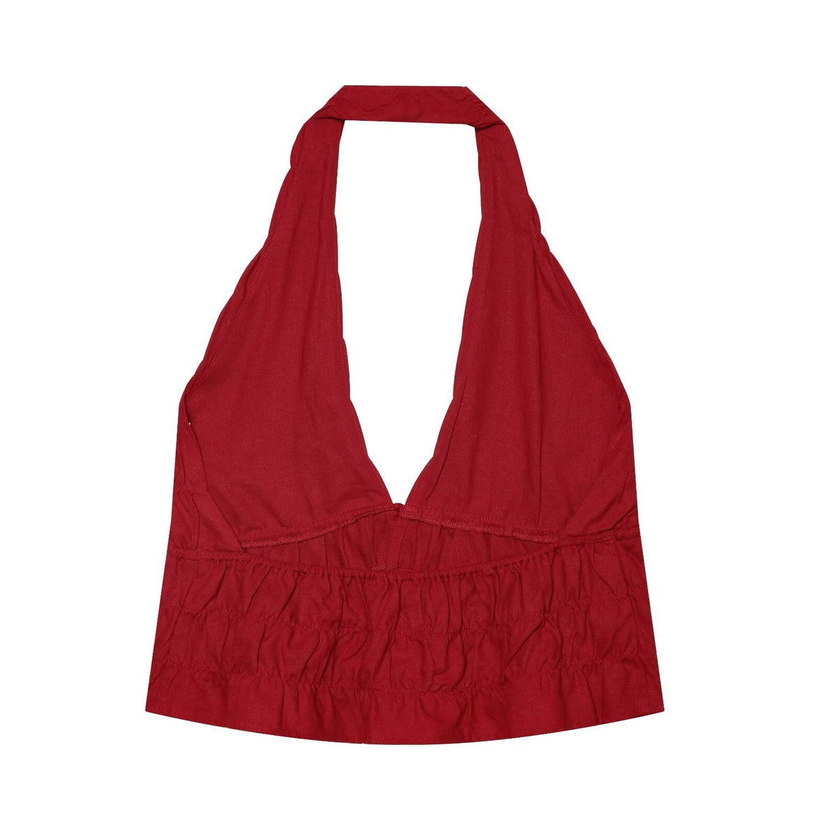 suit Women's 2 pieces linen blend pleated halter neck top+Skirts