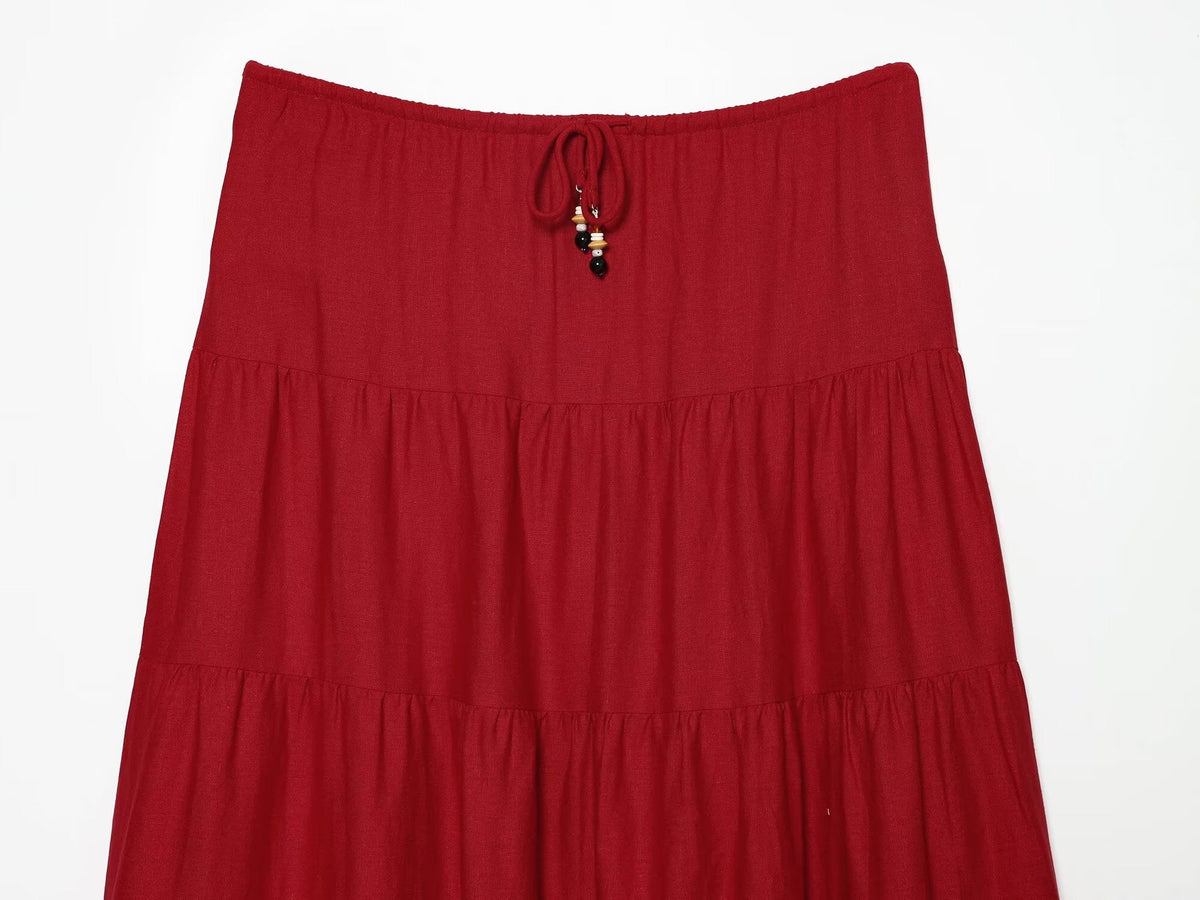 suit Women's 2 pieces linen blend pleated halter neck top+Skirts
