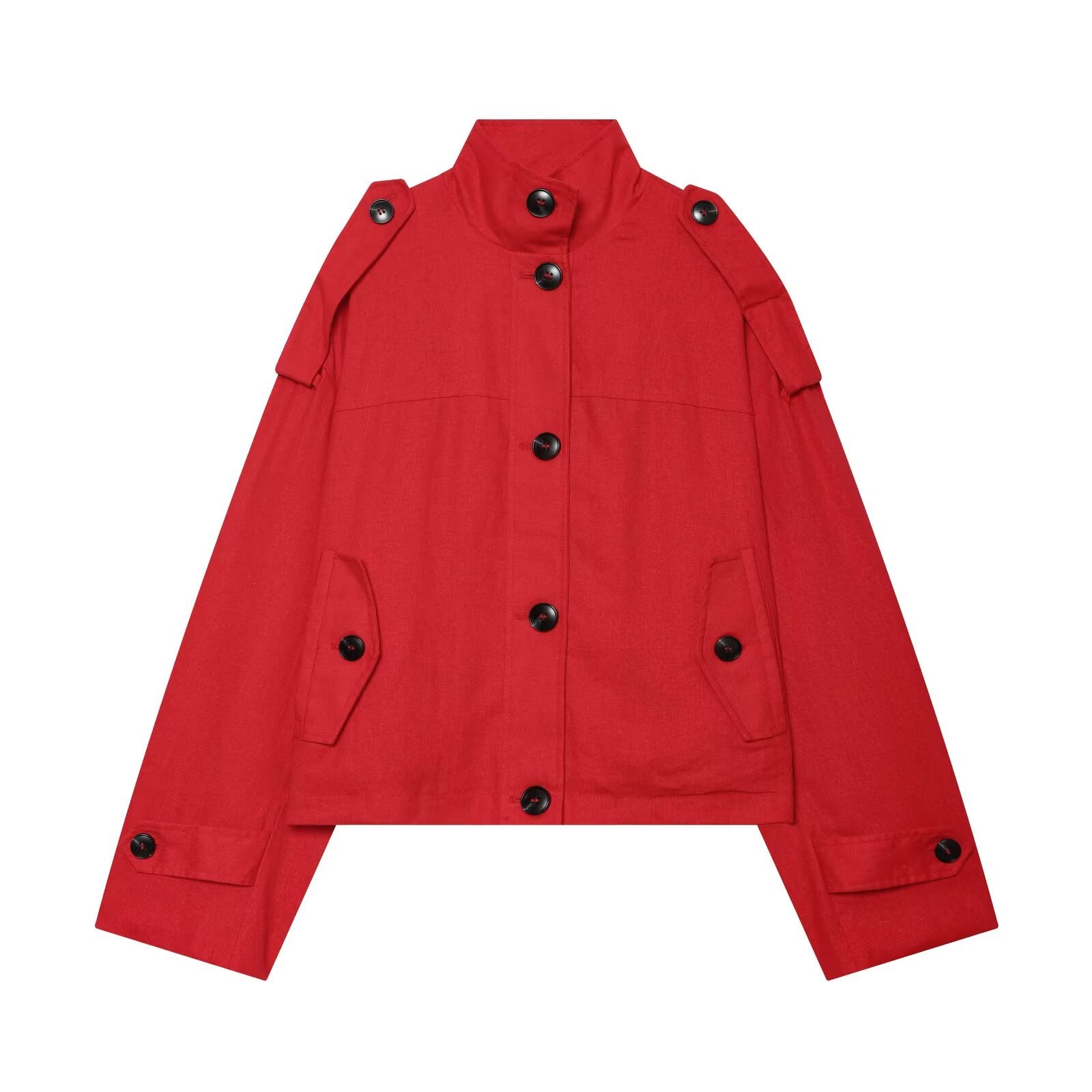 Women's standing collar linen blend Coat
