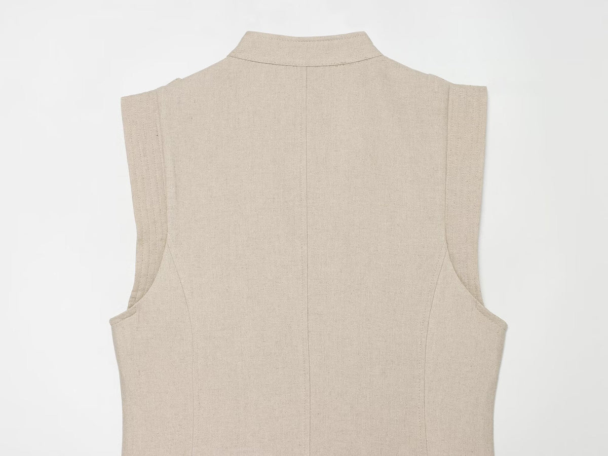 Women's rope knot buckle linen blended mini dress