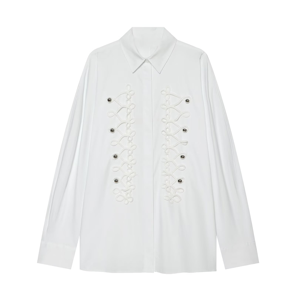 Women's rope knot buckle decoration poplin shirt