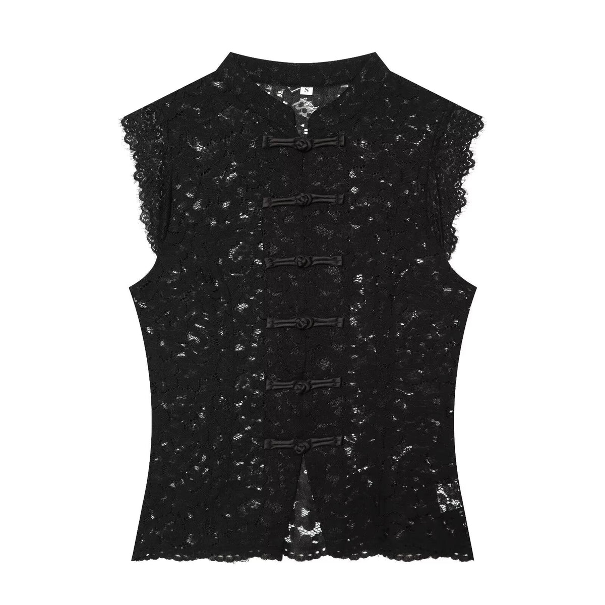 Women's lace hollow out buckle sleeveless vest