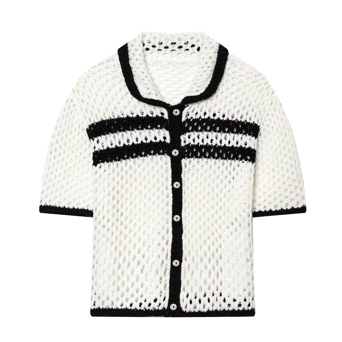 Women's POLO collar hollow knit Coat