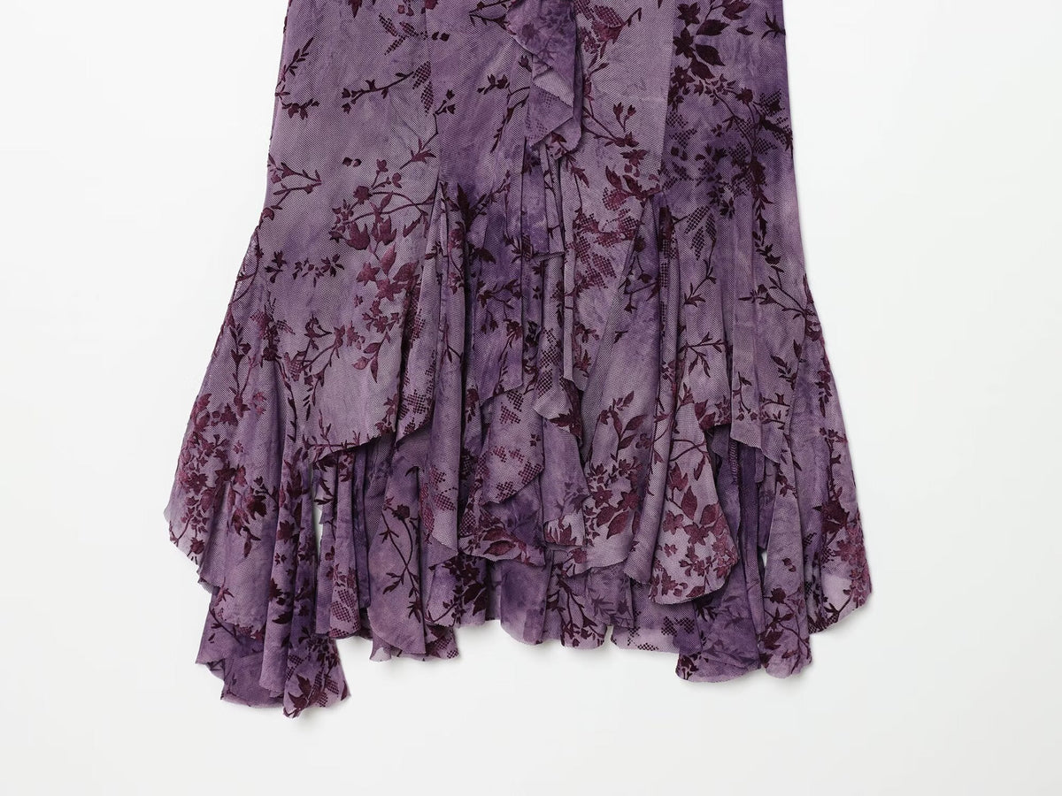 Women's layered decorative flocking tulle dress