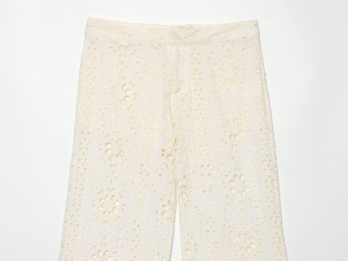 Women's hollowed out embroidered trumpet pants