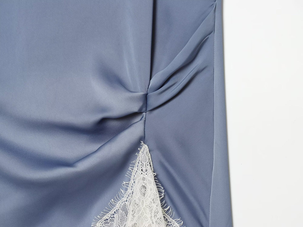 Women's lace hem satin textured dress