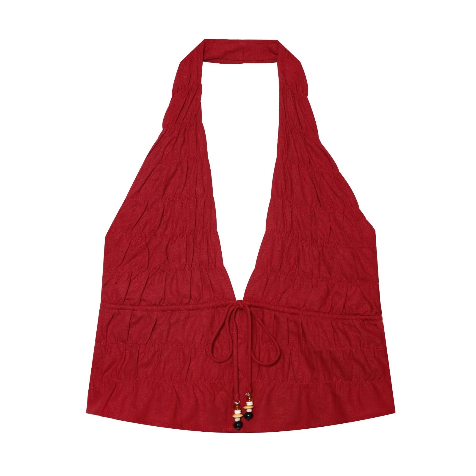 suit Women's 2 pieces linen blend pleated halter neck top+Skirts