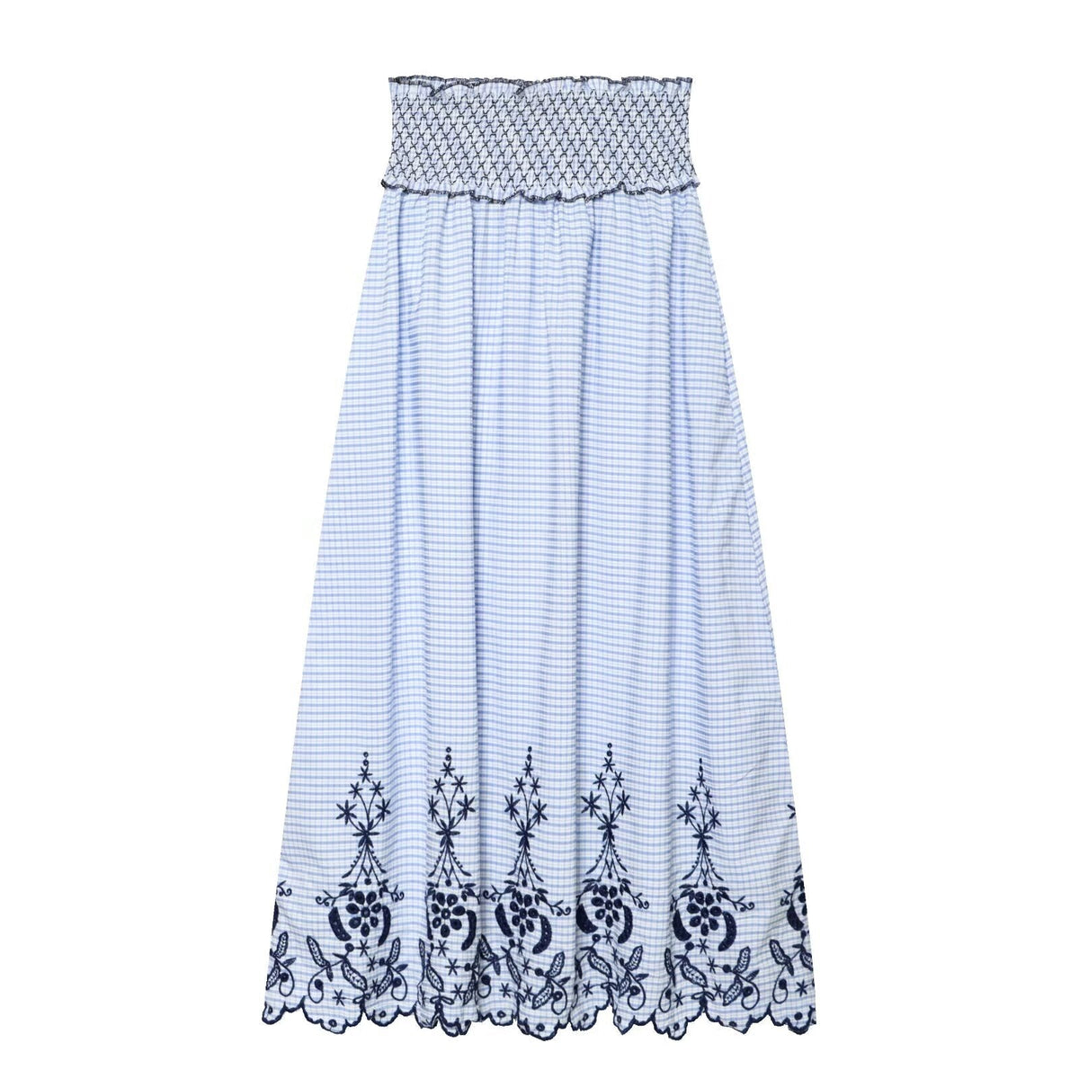 Women's casual embroidered checkered MIDI skirt