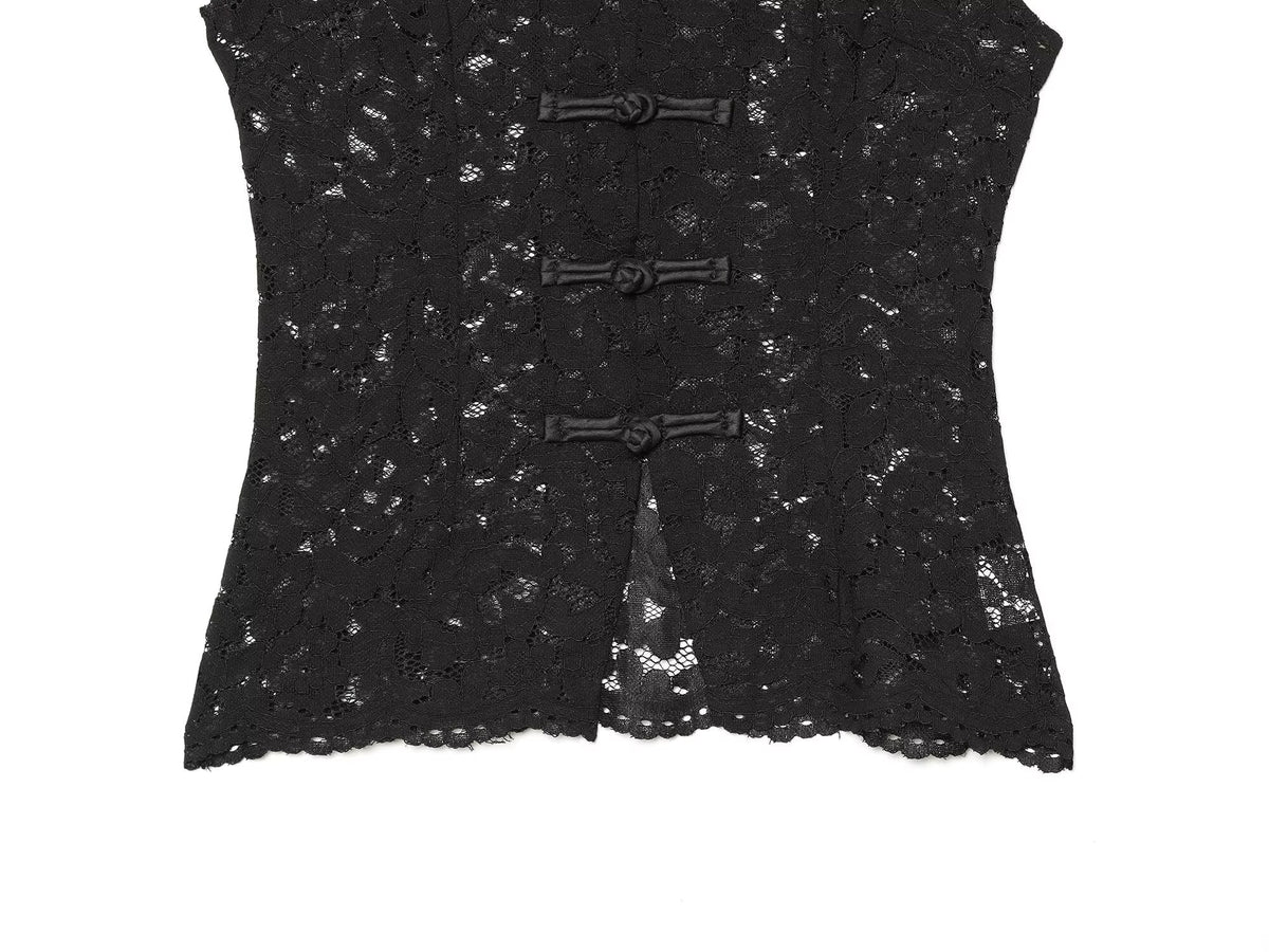 Women's lace hollow out buckle sleeveless vest
