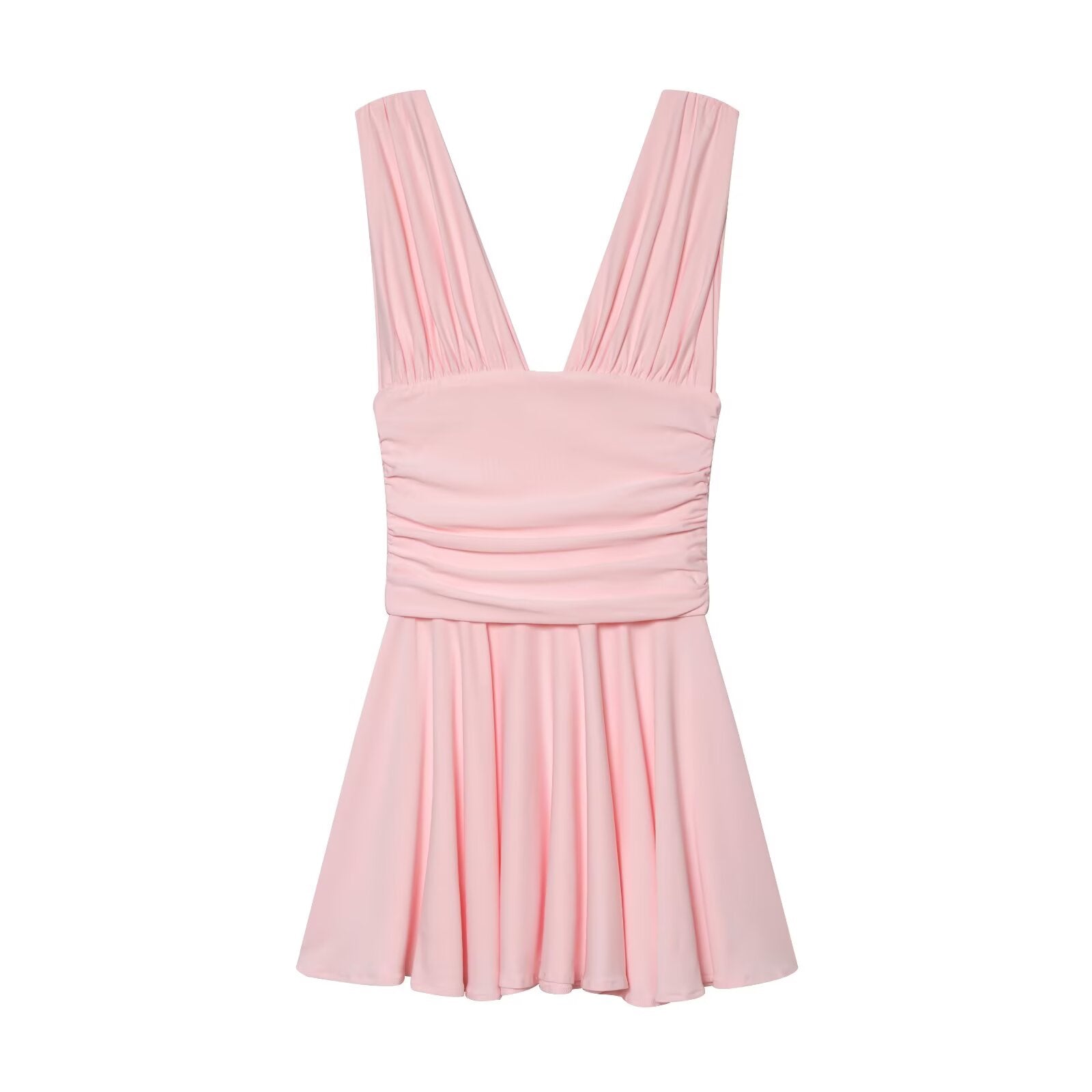Women's pleated decorative sleeveless mini dress
