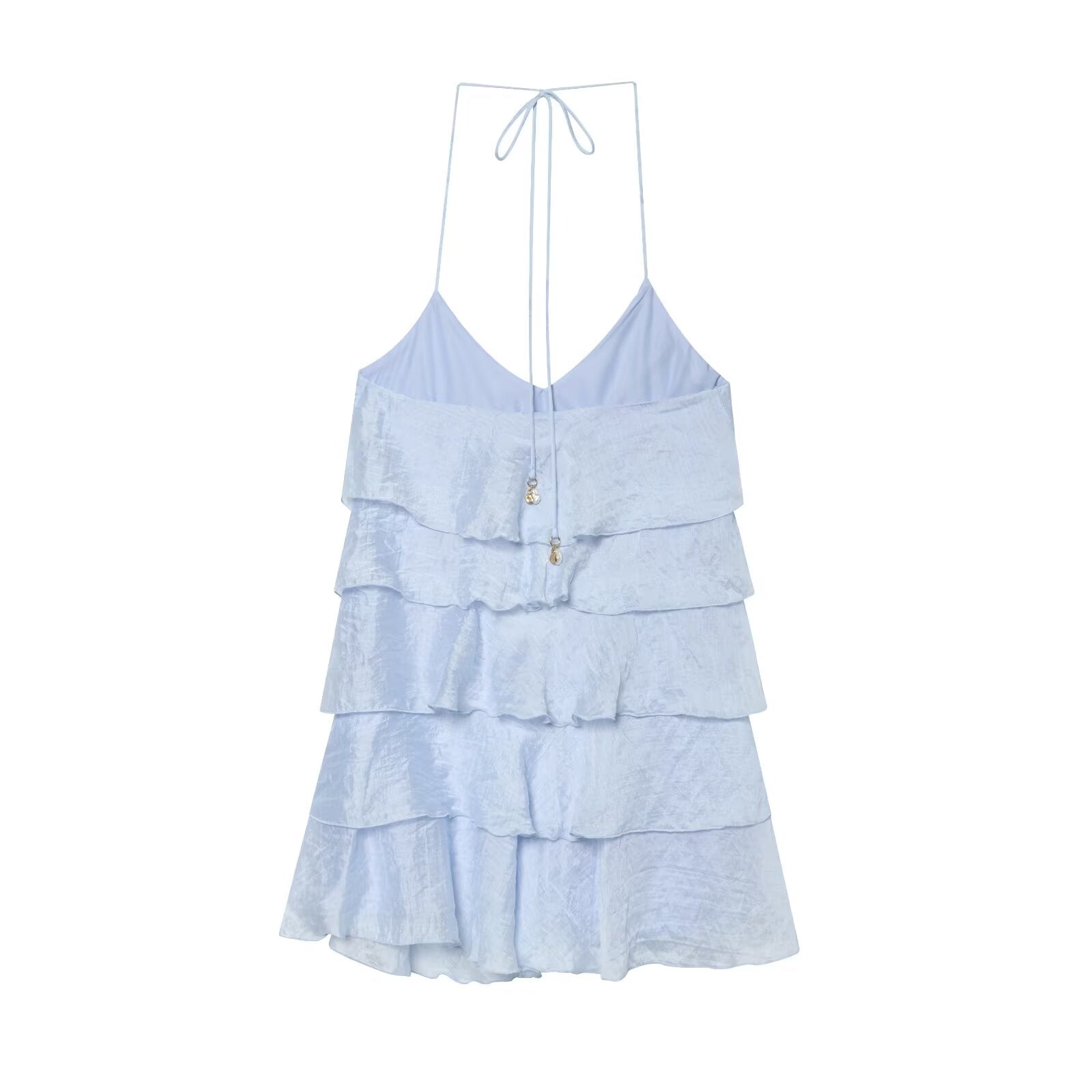 Women's layered decorative hanging neck mini dress
