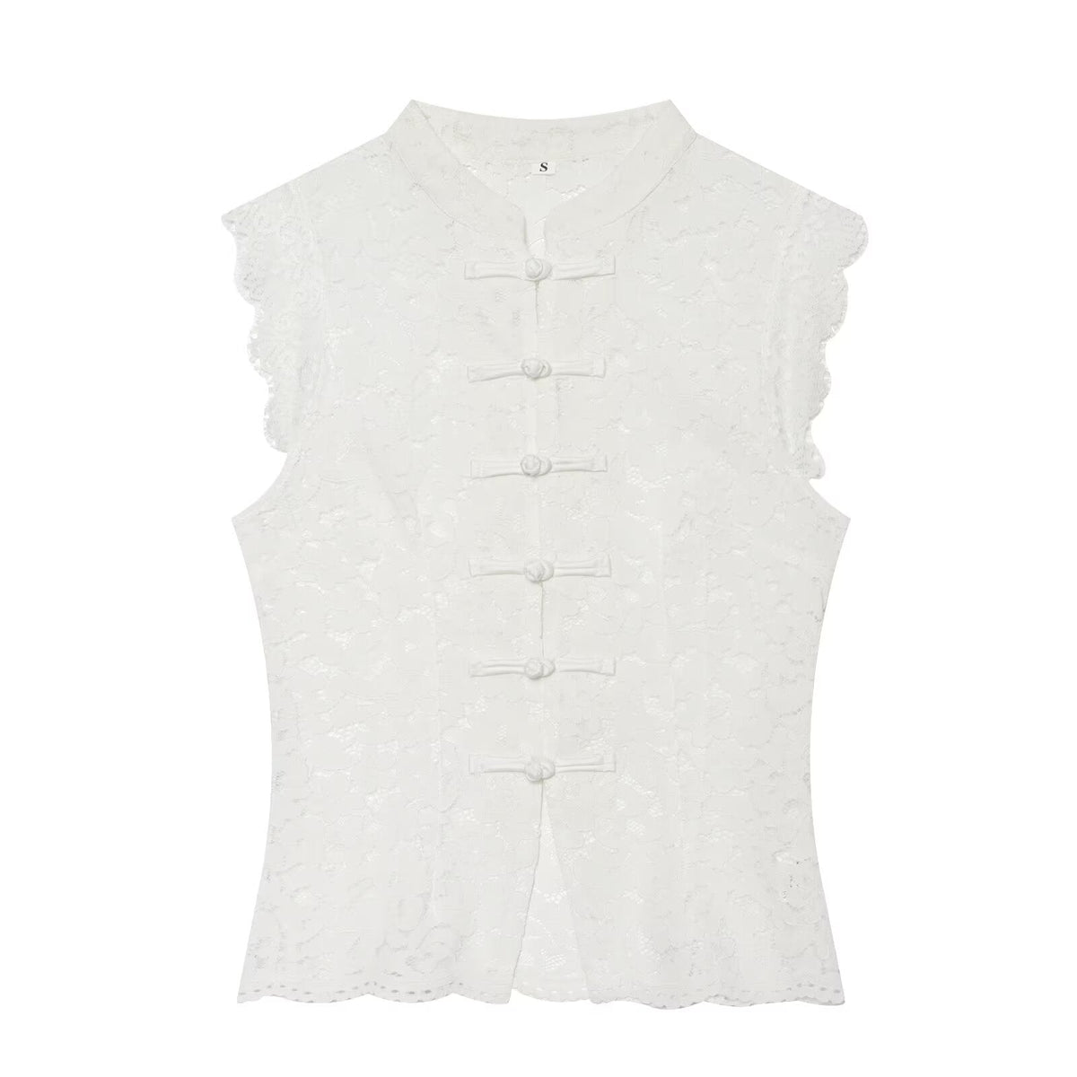 Women's lace hollow out buckle sleeveless vest