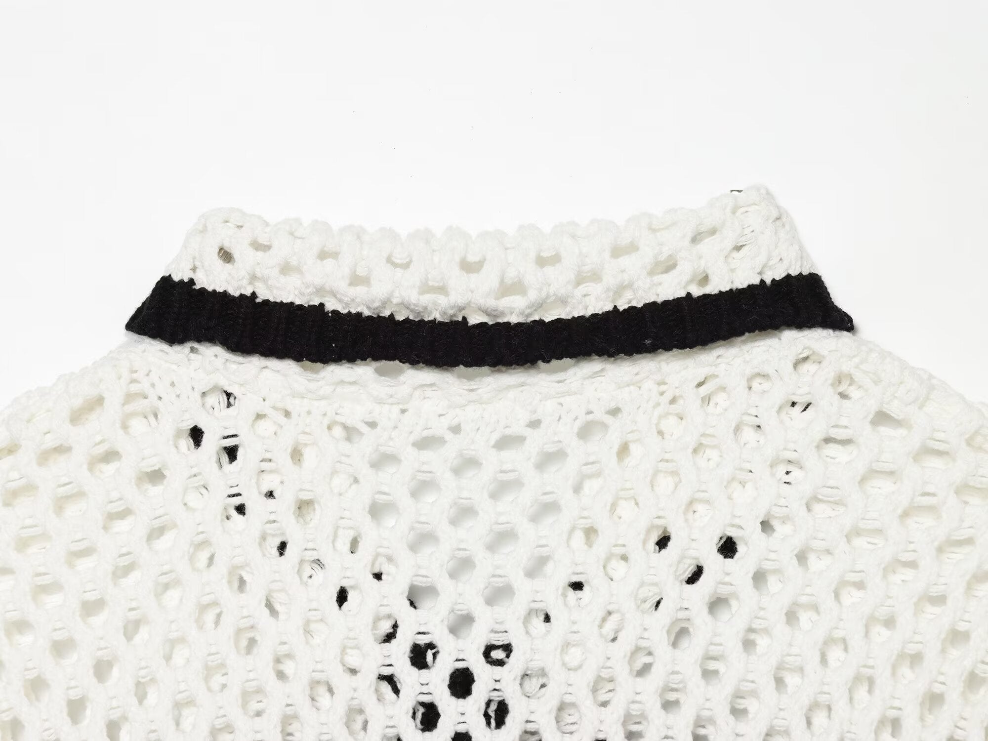 Women's POLO collar hollow knit Coat