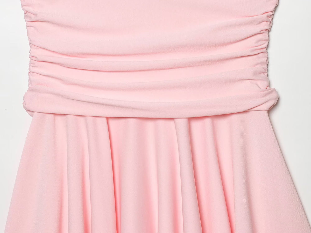 Women's pleated decorative sleeveless mini dress