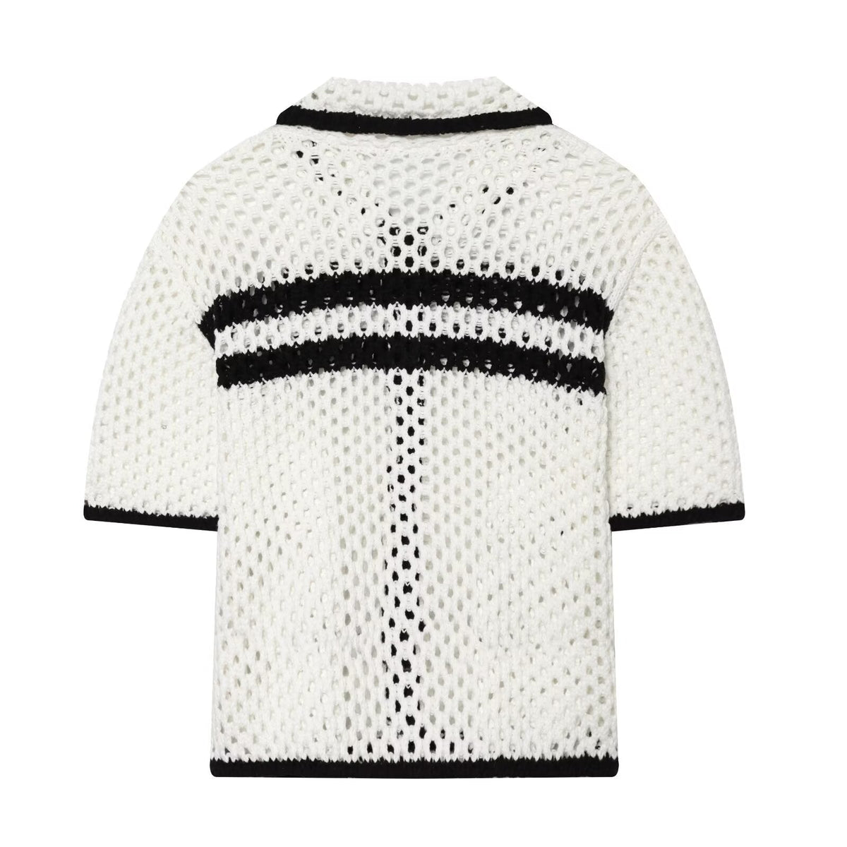 Women's POLO collar hollow knit Coat