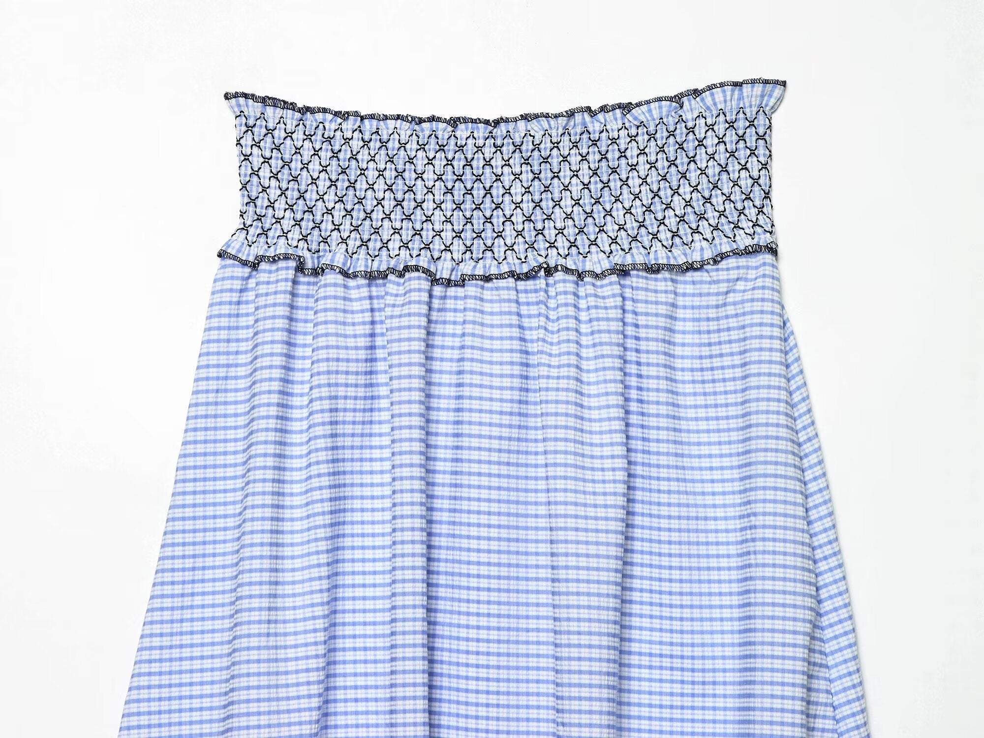 Women's casual embroidered checkered MIDI skirt