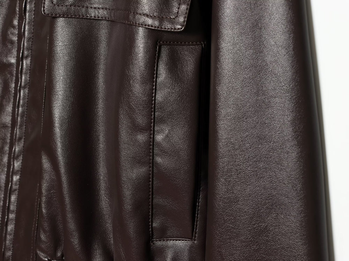 Women's casual short imitation leather jacket Coat