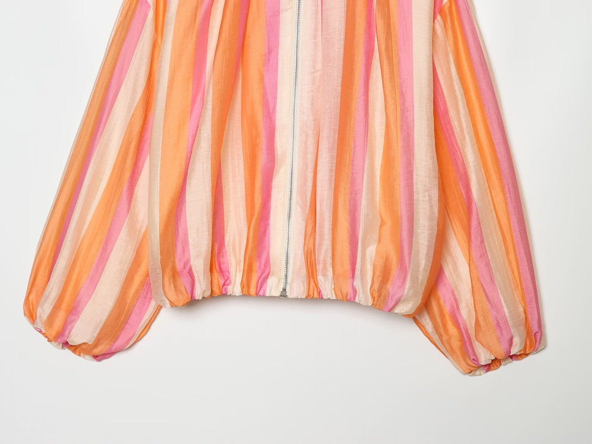 Women's standing collar striped pilot jacket Coat