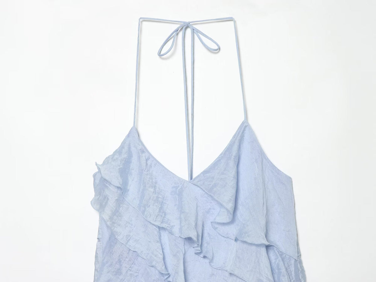 Women's layered decorative hanging neck mini dress