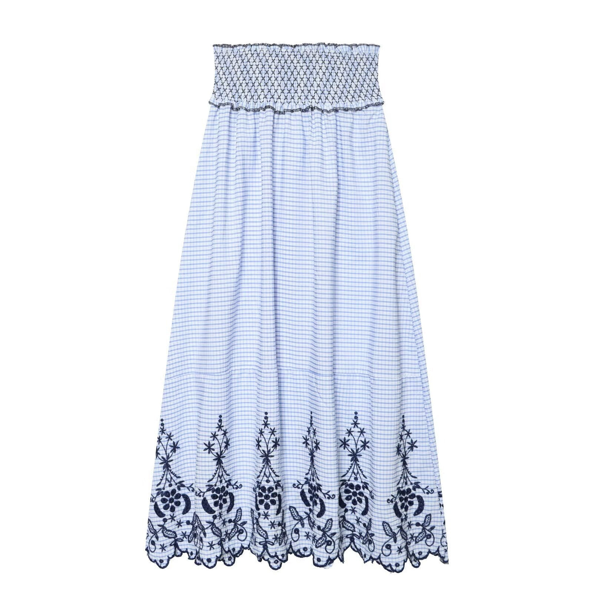 Women's casual embroidered checkered MIDI skirt