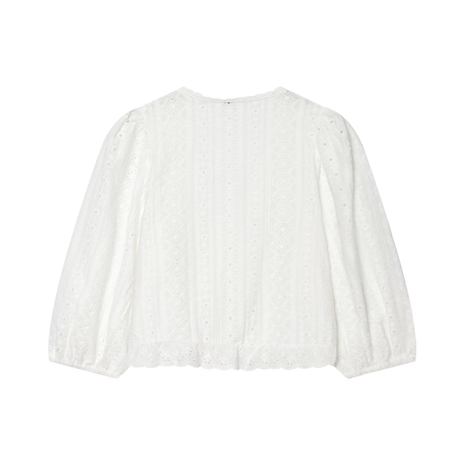 Women's hollowed out embroidered V-neck shirt