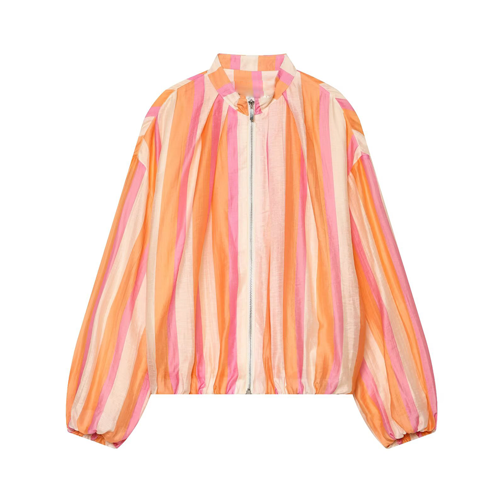 Women's standing collar striped pilot jacket Coat